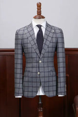 Darnell Elegant Gray Checkered Notch Lapel Business Attire for Men