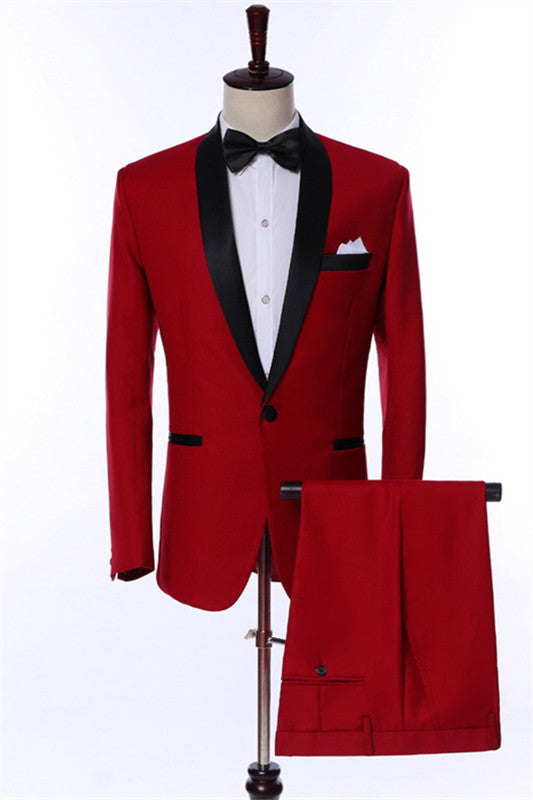 Darnell Fashionable Red Shawl Collar Two-Piece Groom's Wedding Ensemble