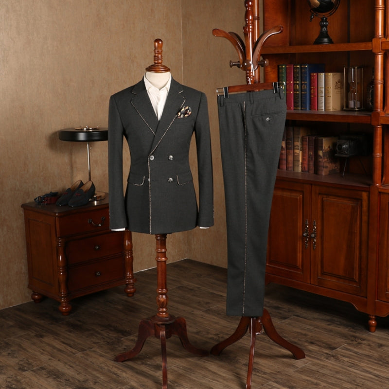 Darren Charming Dark Gray Double-Breasted Notched Lapel Prom Suit