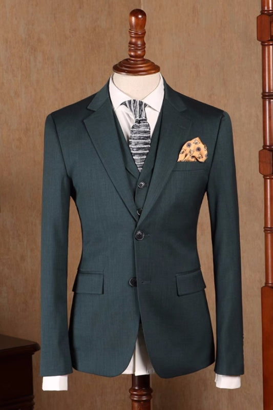 Dave Decent Dark Green Notched Lapel Three-Piece Prom Suit