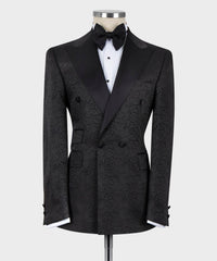 David Black Jacquard Double-Breasted Peaked Lapel Men’s Suit