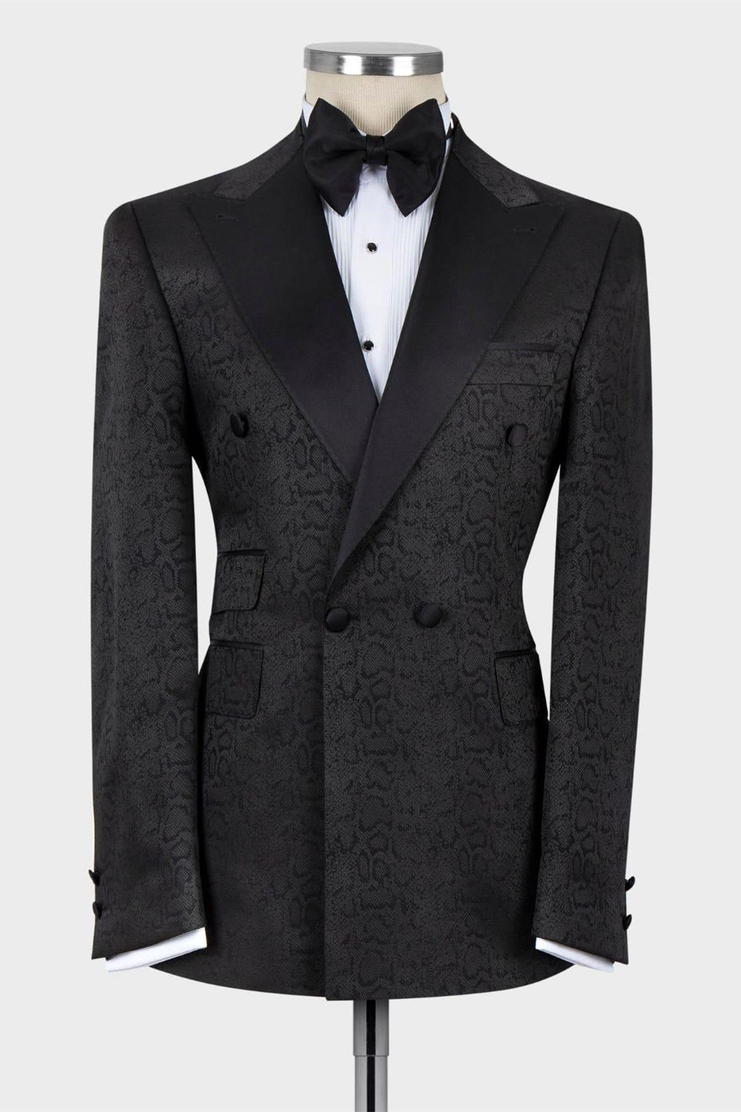 David Black Jacquard Double-Breasted Peaked Lapel Men’s Suit