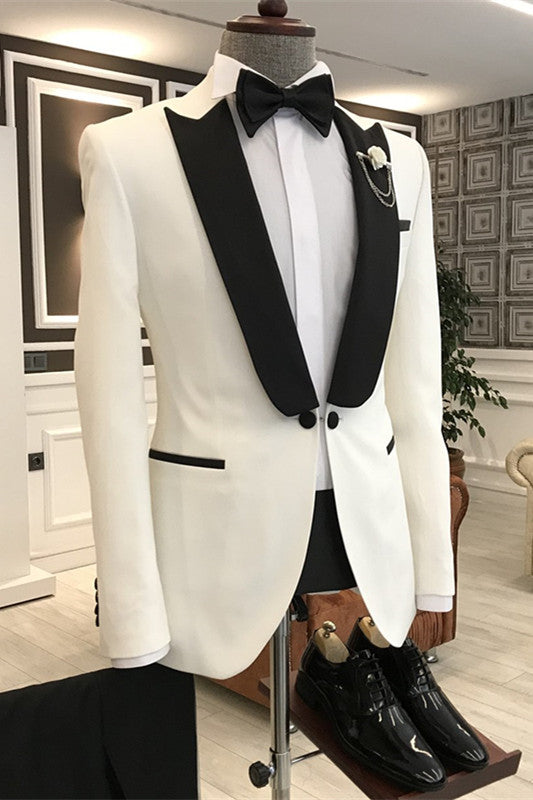 Davis Dazzling White Peaked Lapel Two-Piece Prom Ensemble