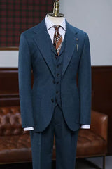 Dean Handsome Ocean Blue Notched Lapel Three-Piece Prom Suit