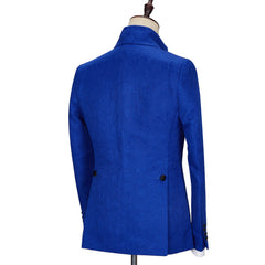 Dean Stylish New Arrival Royal Blue Jacquard Wedding Suit with Black Lapel