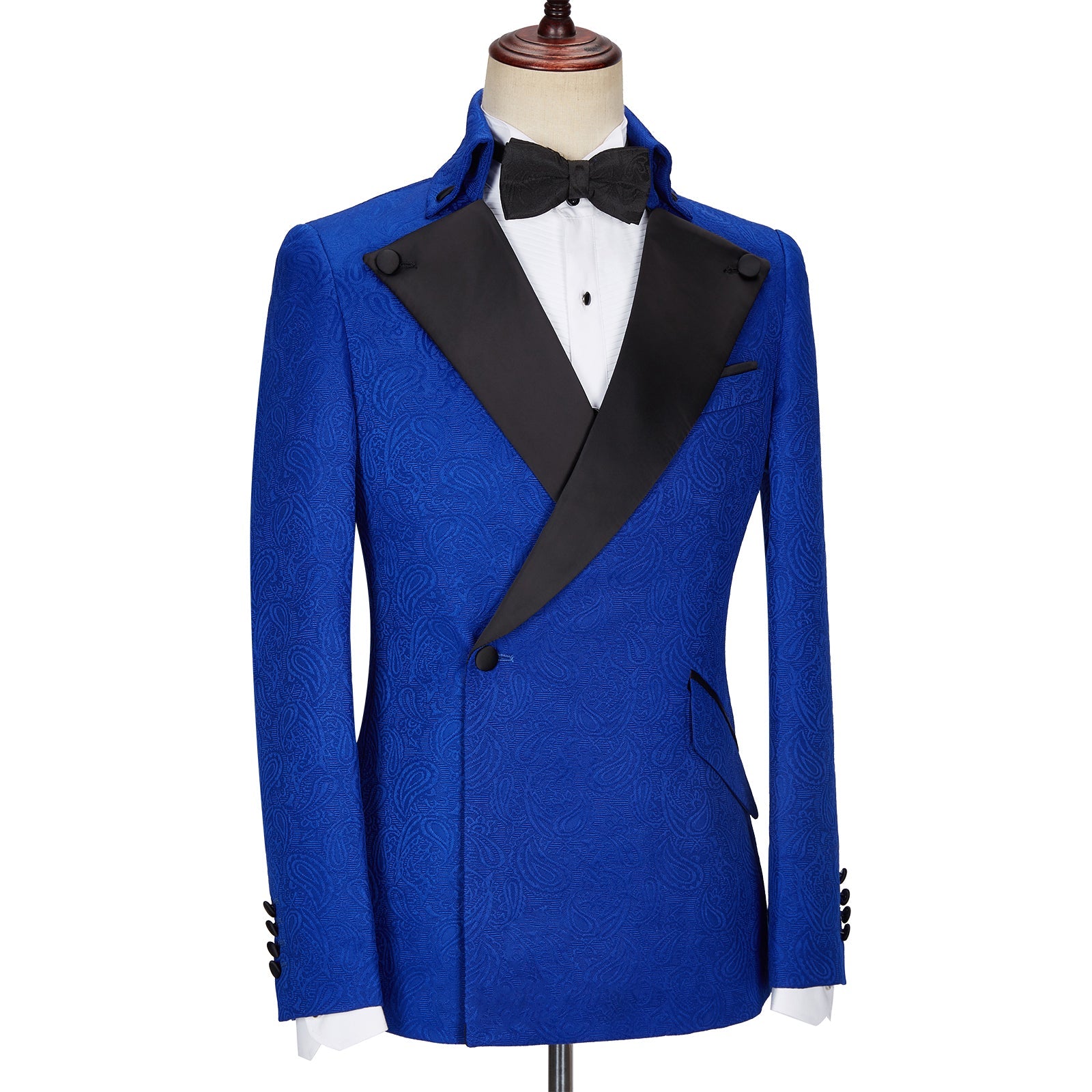 Dean Stylish New Arrival Royal Blue Jacquard Wedding Suit with Black Lapel