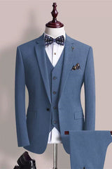 Dempsey Elegant Navy Blue Three-Piece Notched Lapel Prom Ensemble for Men