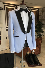 Dempsey Stylish Sky Blue Peaked Lapel Men's Prom Ensemble