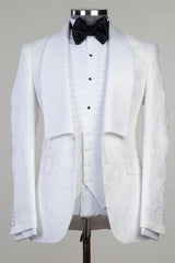 Dennis White Jacquard Shawl Lapel Three-Piece Men’s Wedding Suit