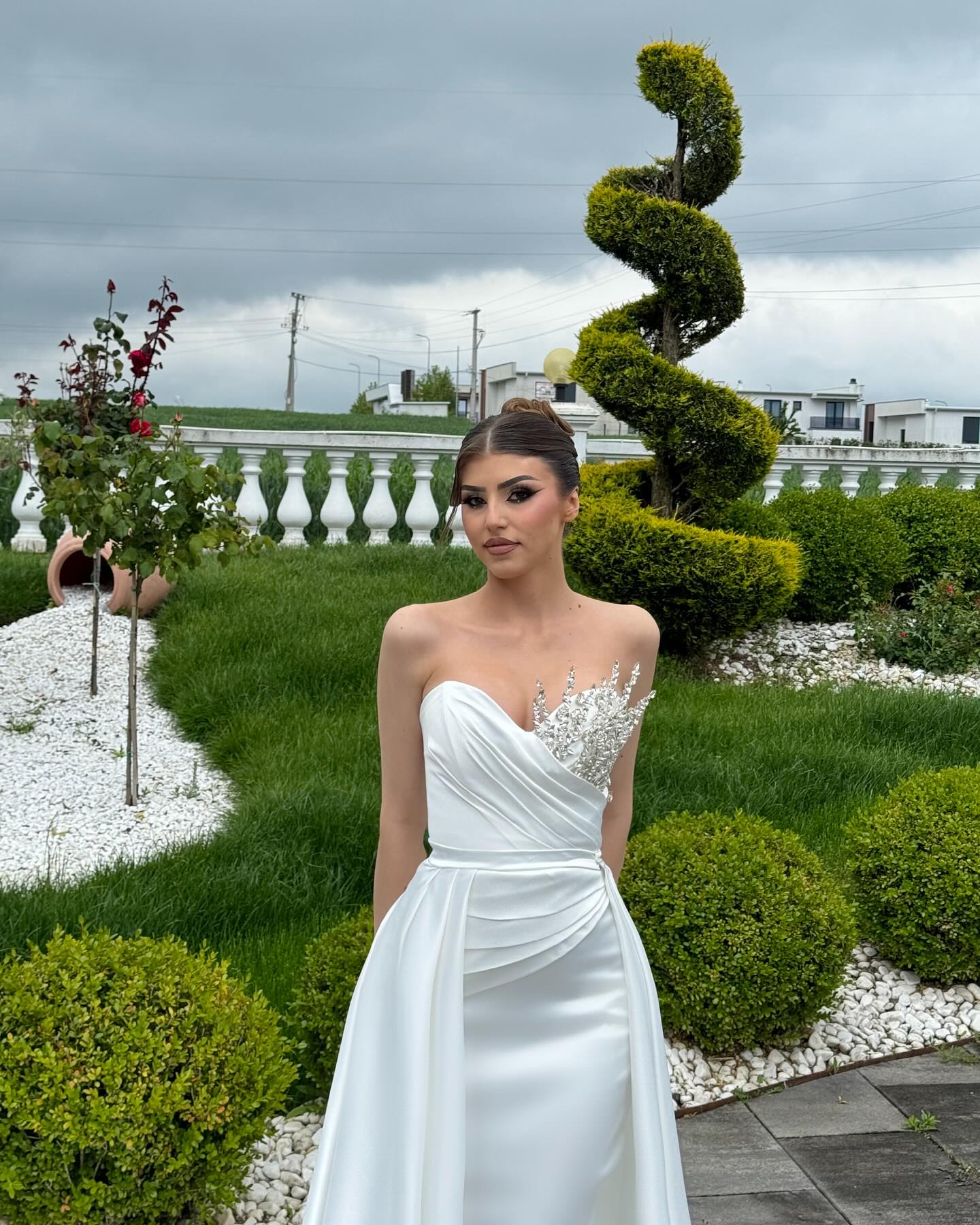 Designer A-Line Sweetheart Sleeveless Rhinestone Satin White Wedding Dress