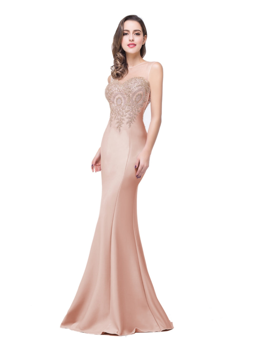 Designer Mermaid Floor-Length Sheer Floor Length Dresses with Rhinestone Appliques