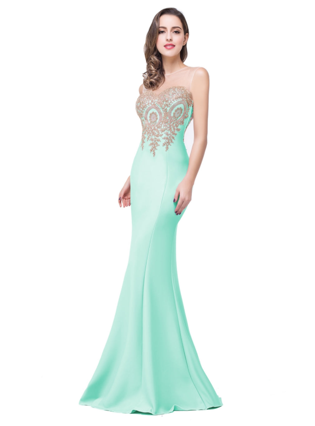 Designer Mermaid Floor-Length Sheer Floor Length Dresses with Rhinestone Appliques