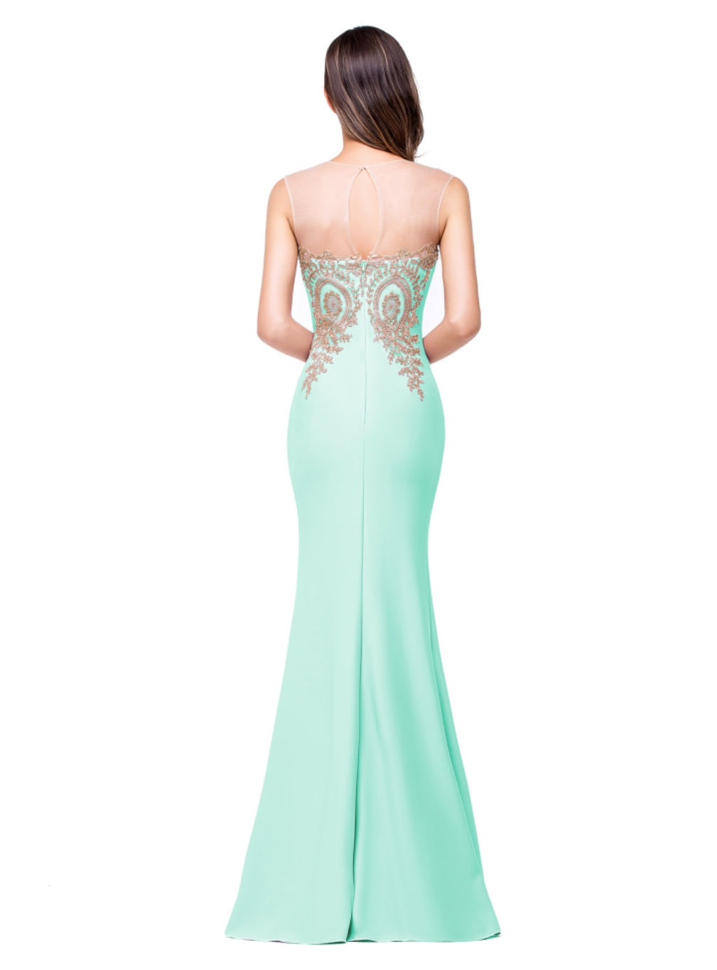 Designer Mermaid Floor-Length Sheer Floor Length Dresses with Rhinestone Appliques