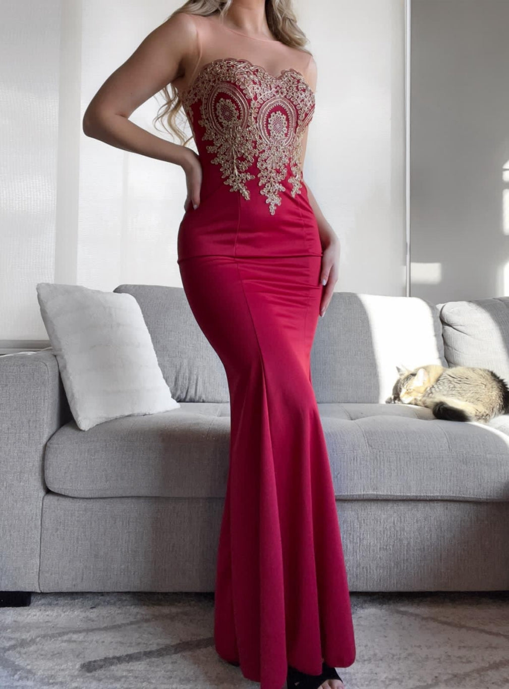 Designer Mermaid Floor-Length Sheer Floor Length Dresses with Rhinestone Appliques