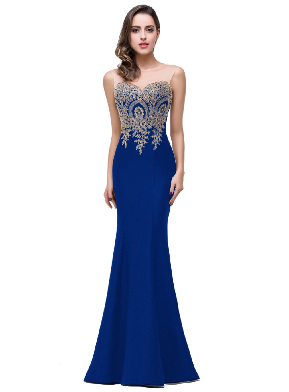 Designer Mermaid Floor-Length Sheer Floor Length Dresses with Rhinestone Appliques