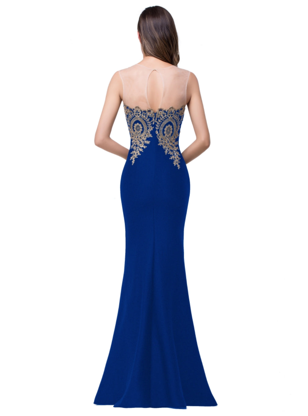 Designer Mermaid Floor-Length Sheer Floor Length Dresses with Rhinestone Appliques