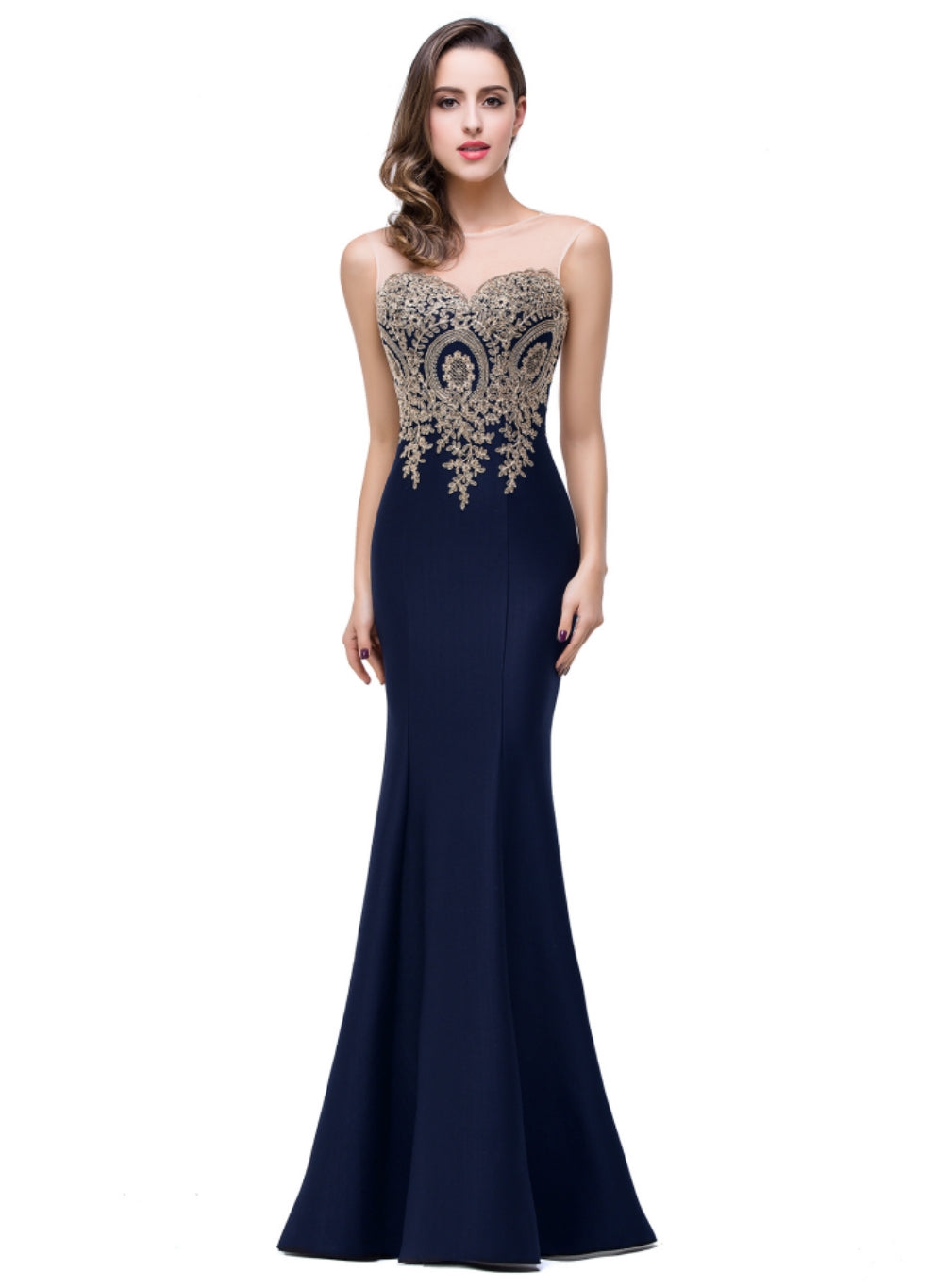 Designer Mermaid Floor-Length Sheer Floor Length Dresses with Rhinestone Appliques