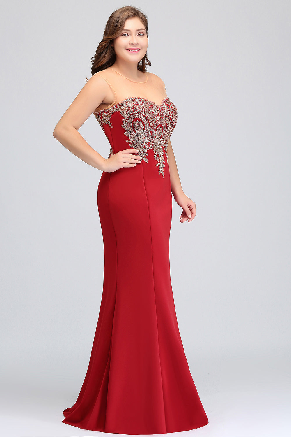 Designer Mermaid Floor-Length Sheer Floor Length Dresses with Rhinestone Appliques