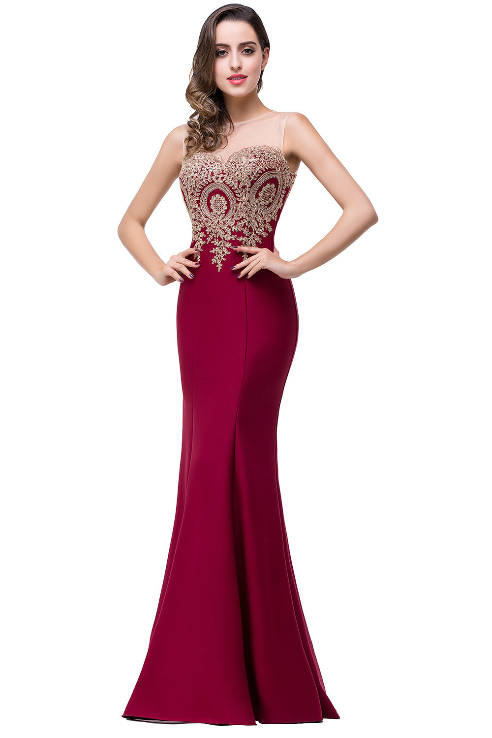 Designer Mermaid Floor-Length Sheer Floor Length Dresses with Rhinestone Appliques