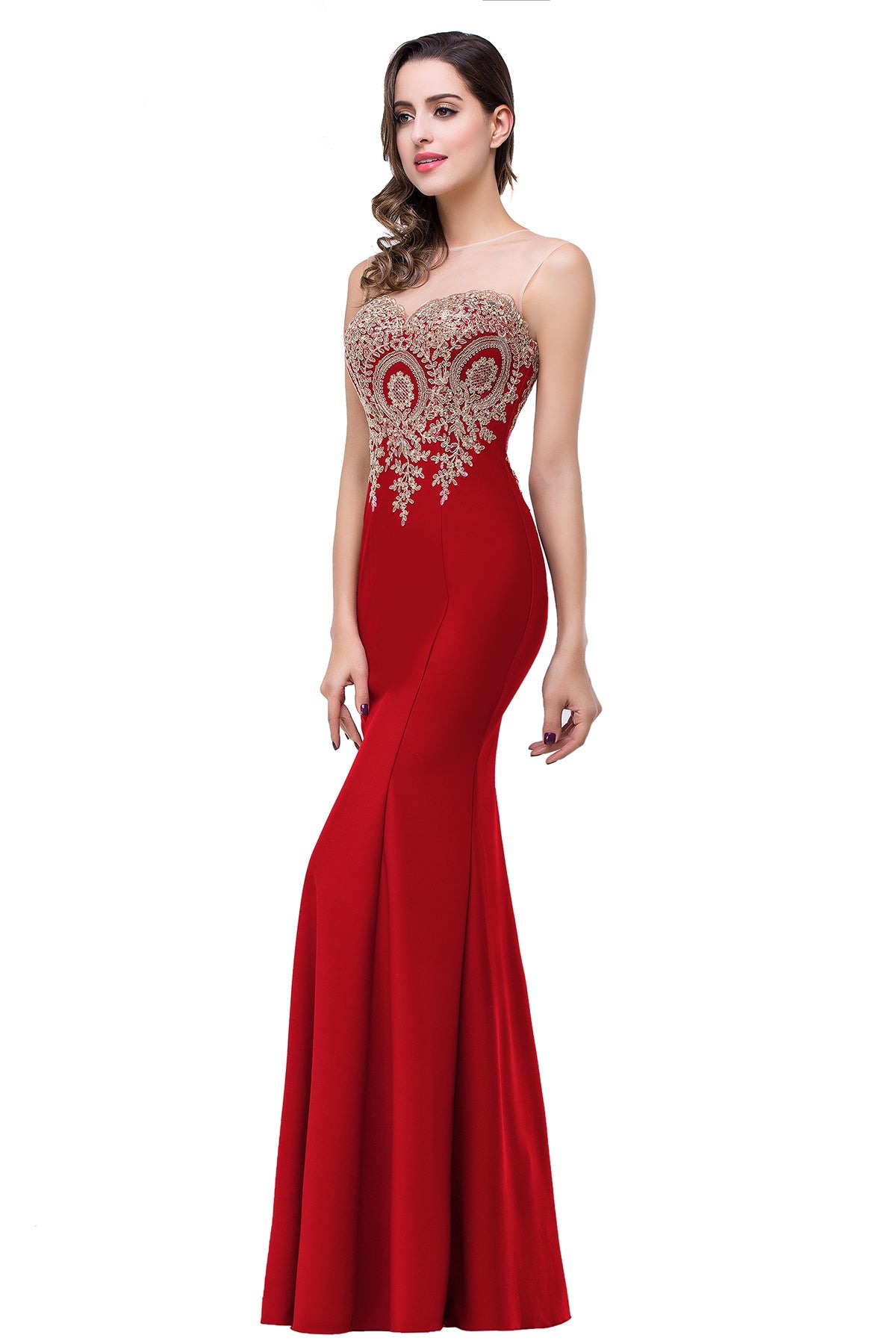 Designer Mermaid Floor-Length Sheer Floor Length Dresses with Rhinestone Appliques