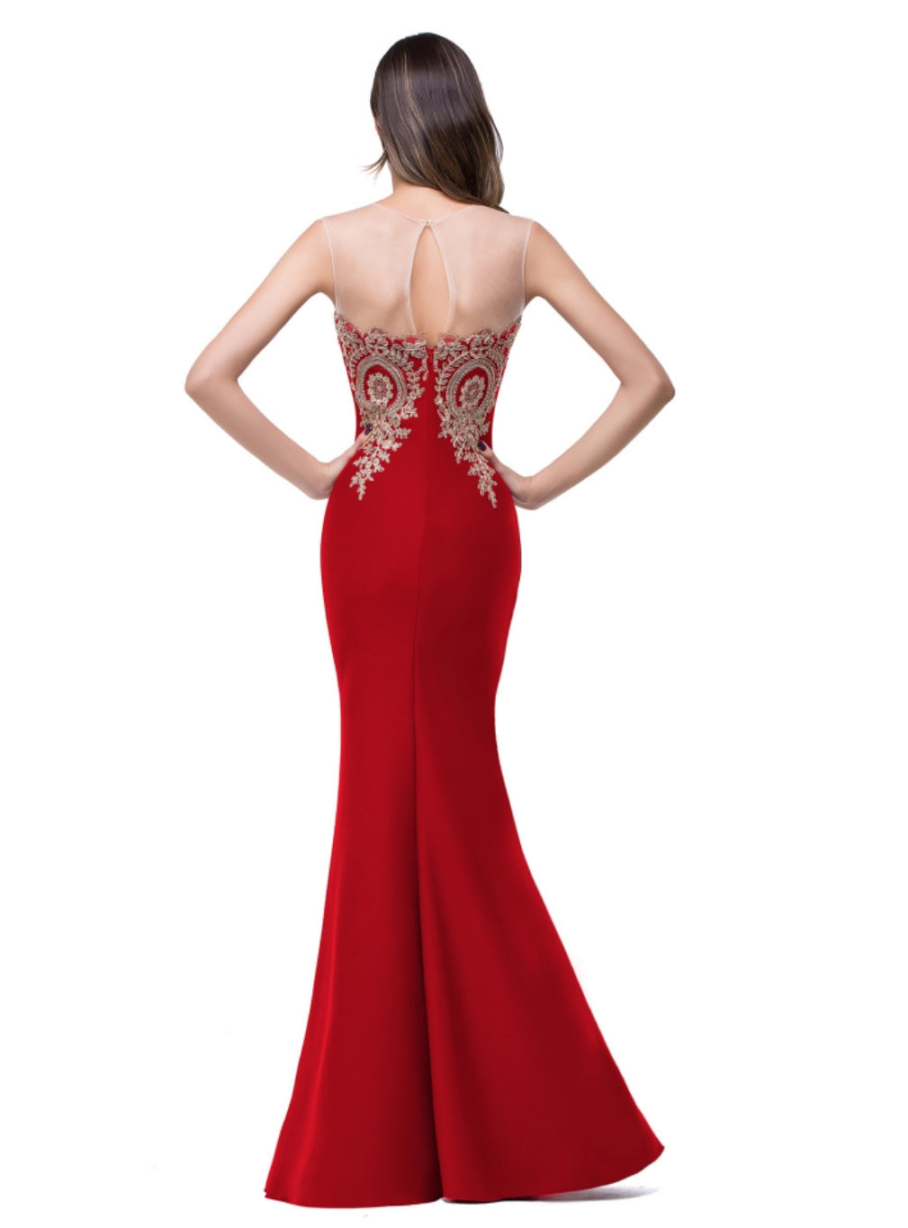 Designer Mermaid Floor-Length Sheer Floor Length Dresses with Rhinestone Appliques