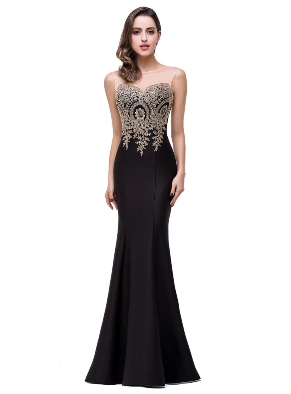 Designer Mermaid Floor-Length Sheer Floor Length Dresses with Rhinestone Appliques