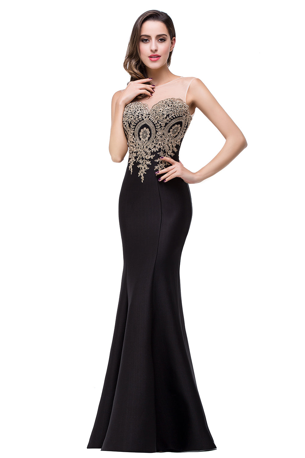 Designer Mermaid Floor-Length Sheer Floor Length Dresses with Rhinestone Appliques