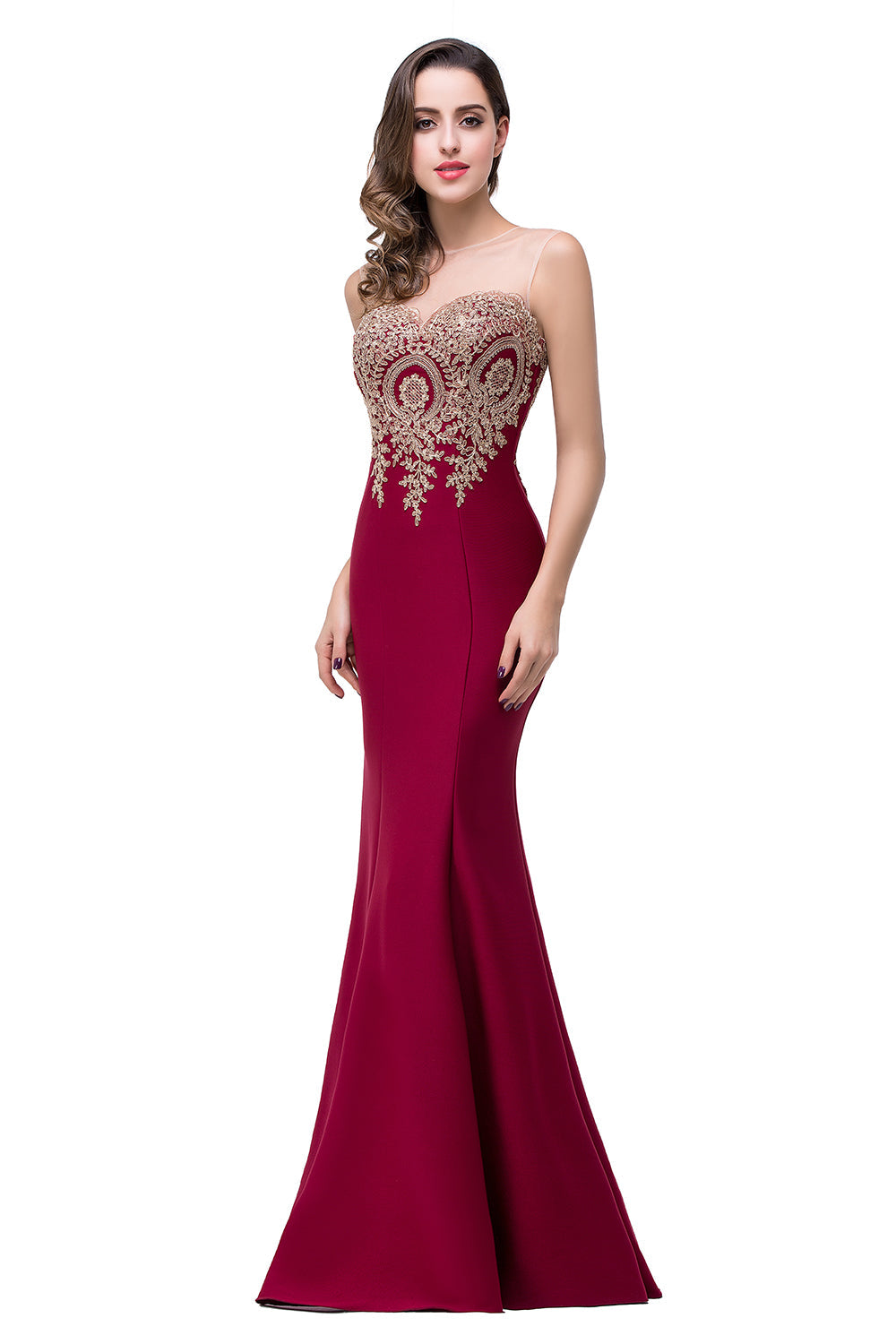 Designer Mermaid Floor-Length Sheer Floor Length Dresses with Rhinestone Appliques