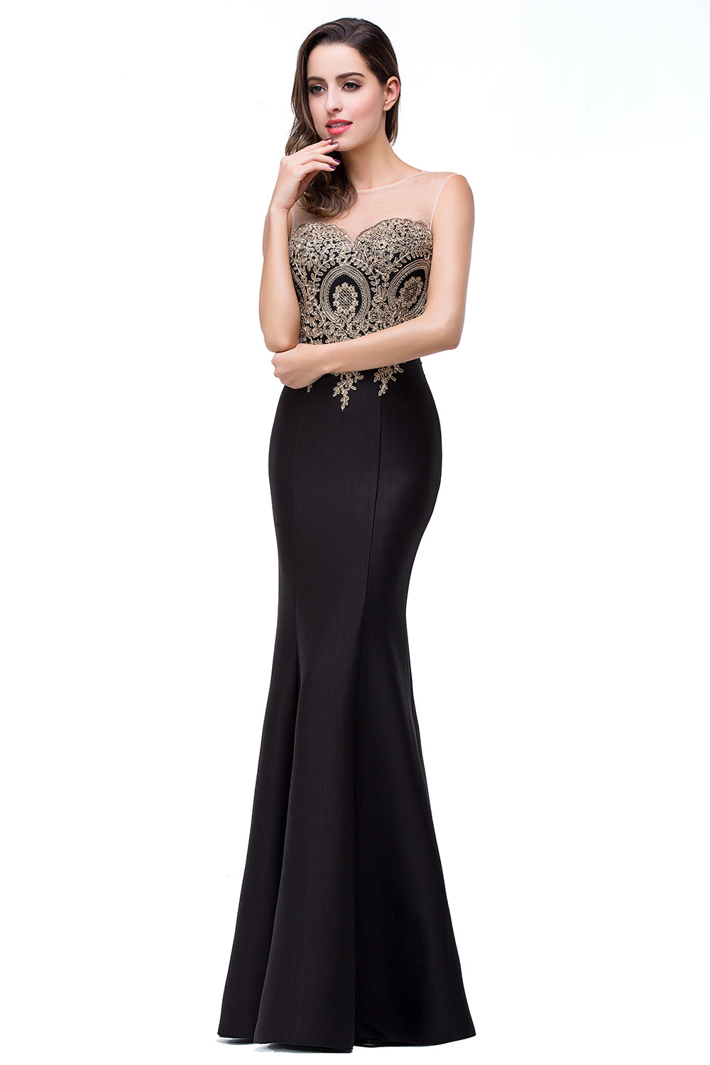 Designer Mermaid Floor-Length Sheer Floor Length Dresses with Rhinestone Appliques