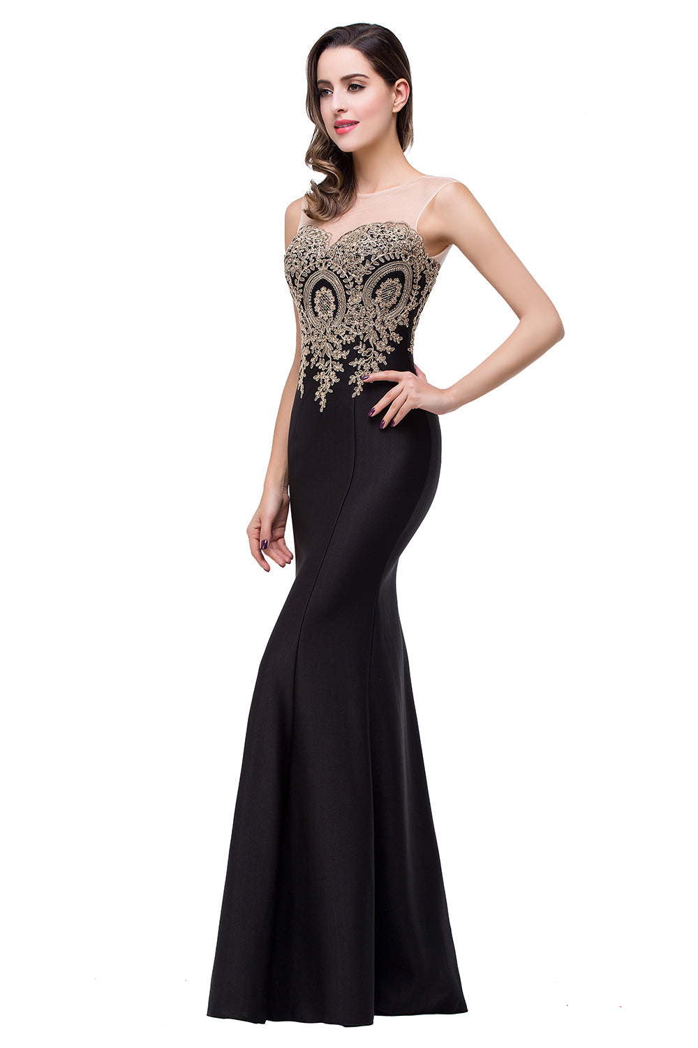 Designer Mermaid Floor-Length Sheer Floor Length Dresses with Rhinestone Appliques