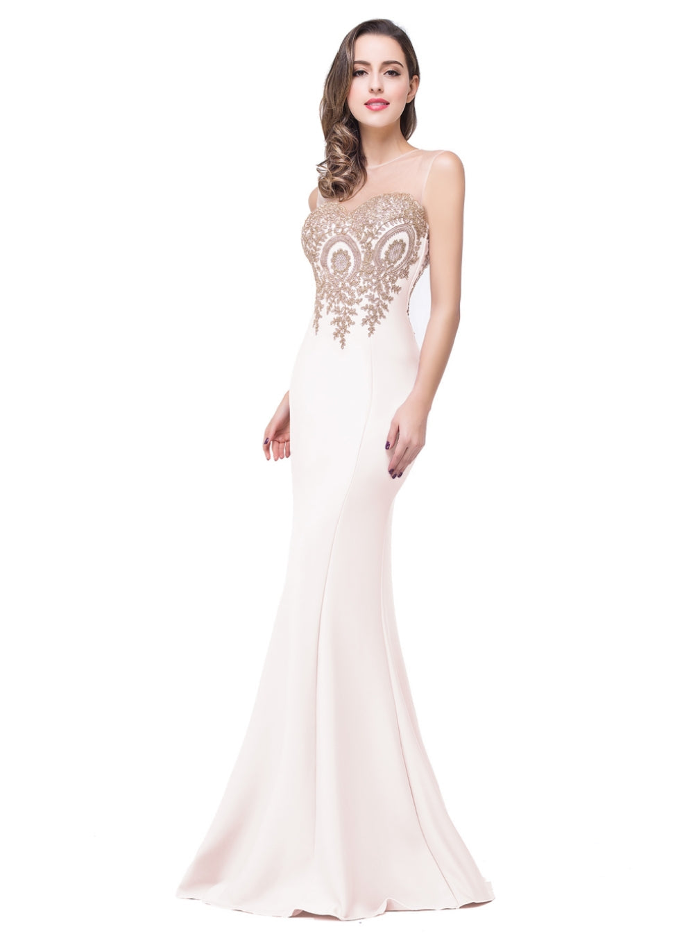 Designer Mermaid Floor-Length Sheer Floor Length Dresses with Rhinestone Appliques