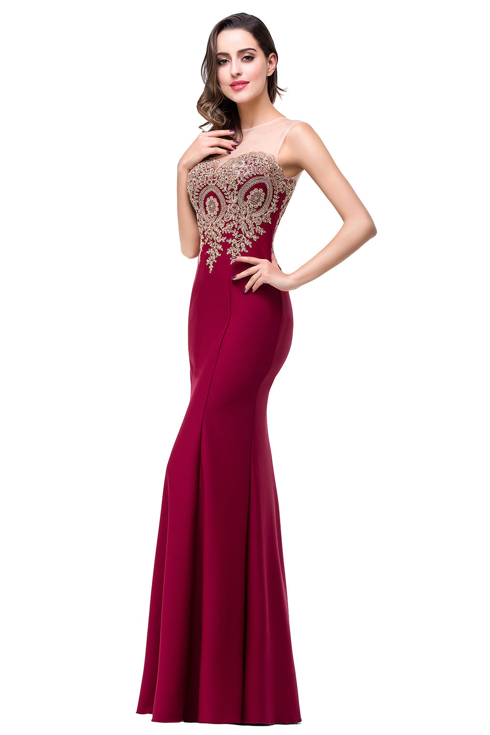 Designer Mermaid Floor-Length Sheer Floor Length Dresses with Rhinestone Appliques