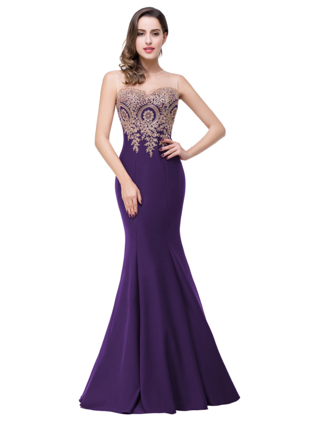 Designer Mermaid Floor-Length Sheer Floor Length Dresses with Rhinestone Appliques