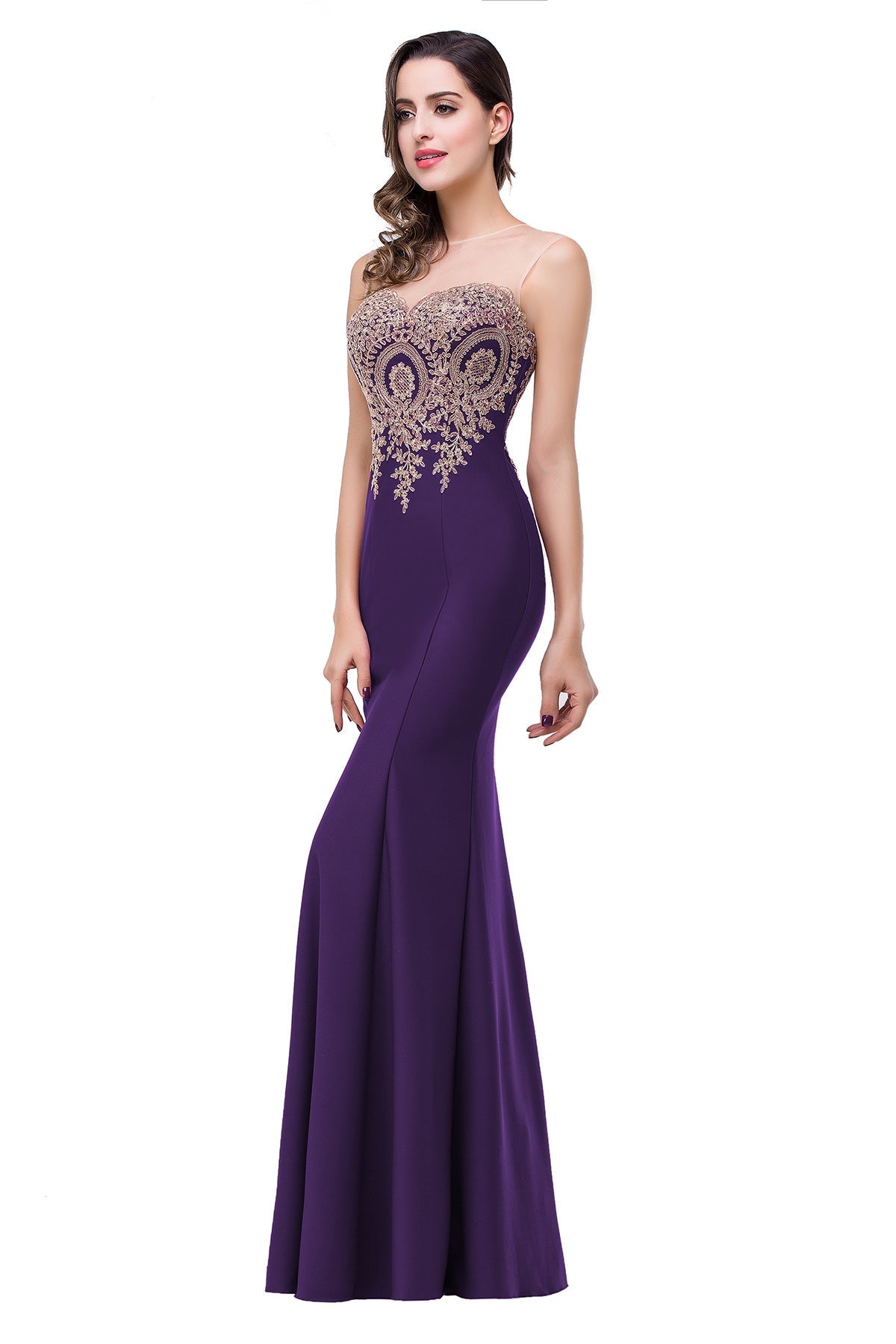 Designer Mermaid Floor-Length Sheer Floor Length Dresses with Rhinestone Appliques