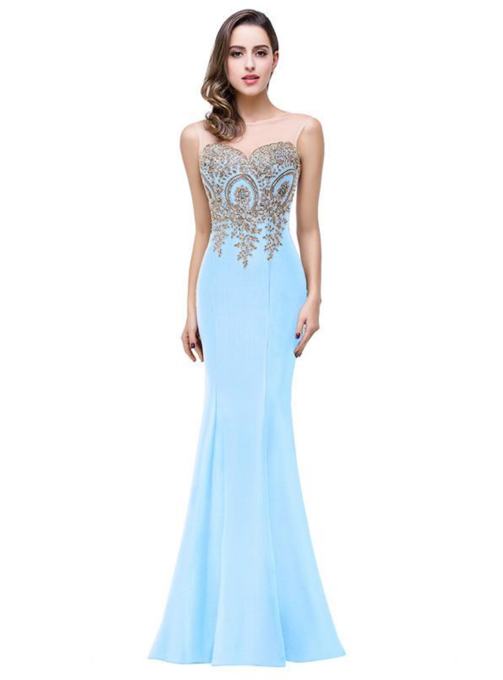 Designer Mermaid Floor-Length Sheer Floor Length Dresses with Rhinestone Appliques