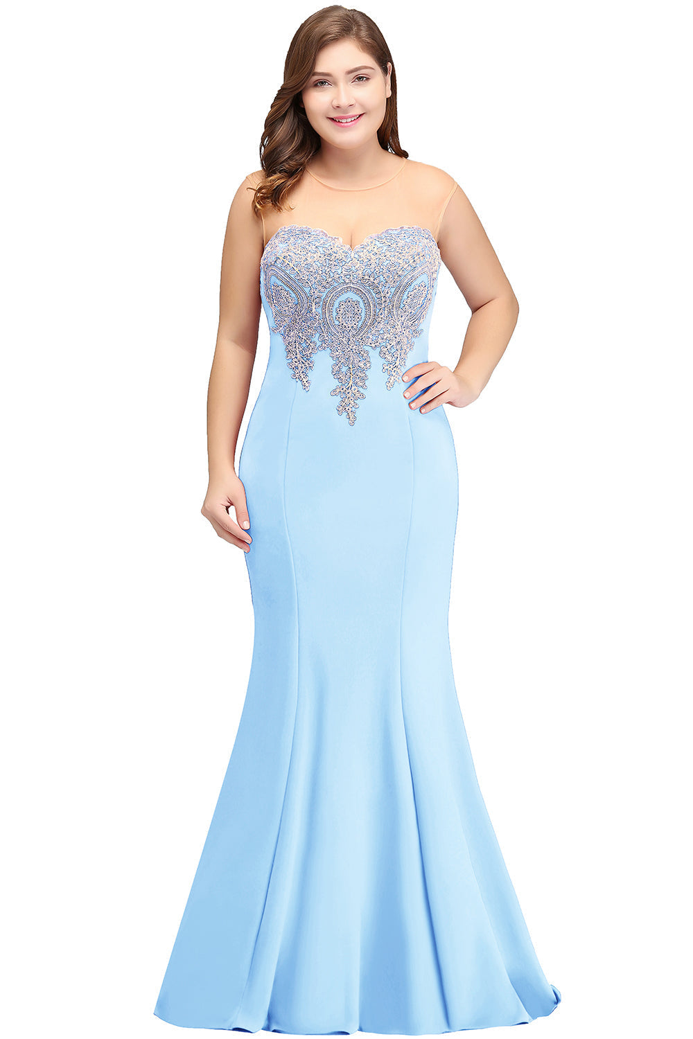 Designer Mermaid Floor-Length Sheer Floor Length Dresses with Rhinestone Appliques