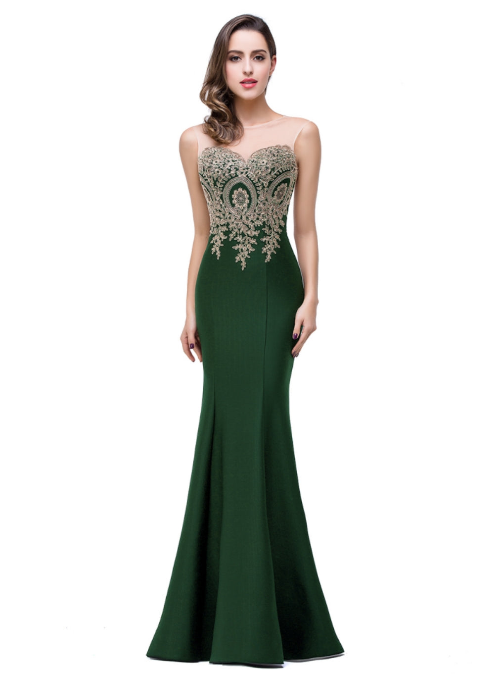 Designer Mermaid Floor-Length Sheer Floor Length Dresses with Rhinestone Appliques