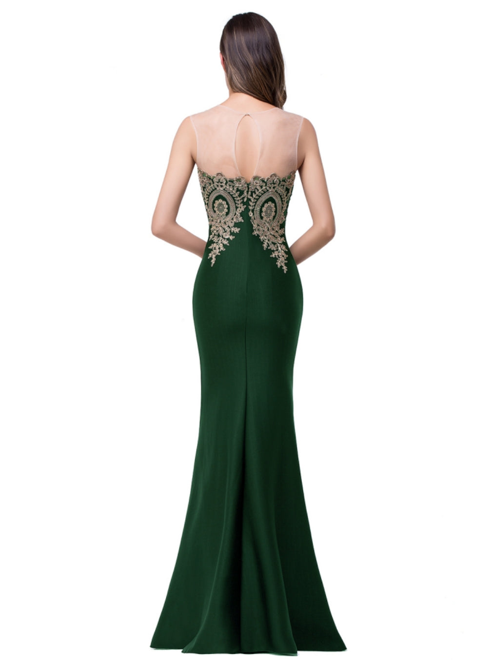 Designer Mermaid Floor-Length Sheer Floor Length Dresses with Rhinestone Appliques