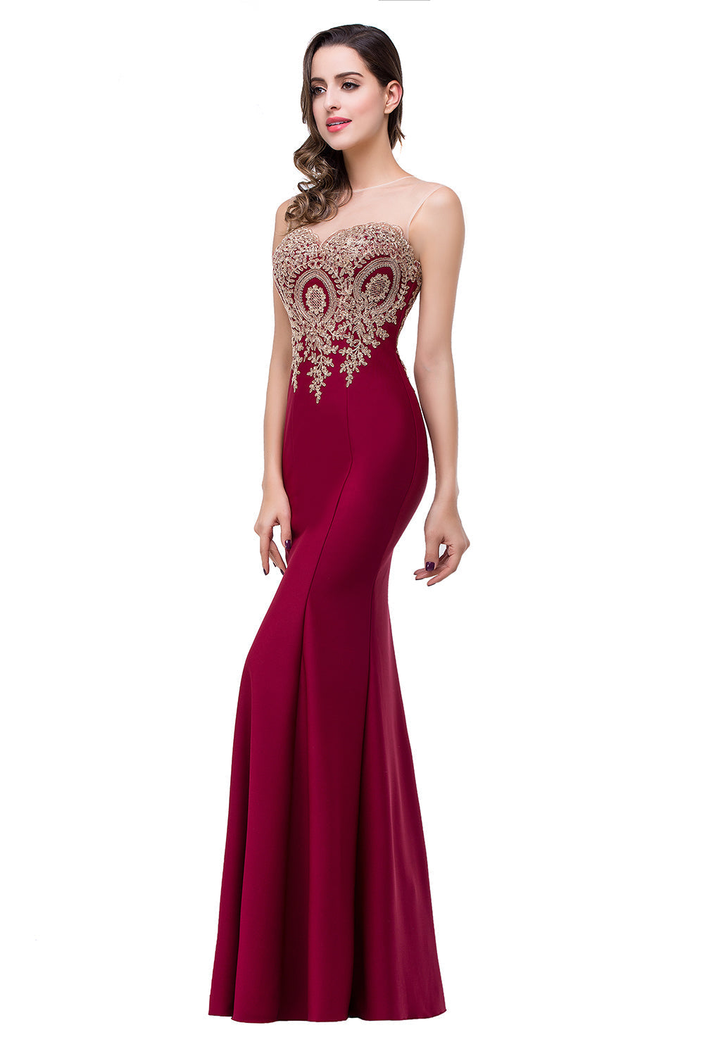 Designer Mermaid Floor-Length Sheer Floor Length Dresses with Rhinestone Appliques