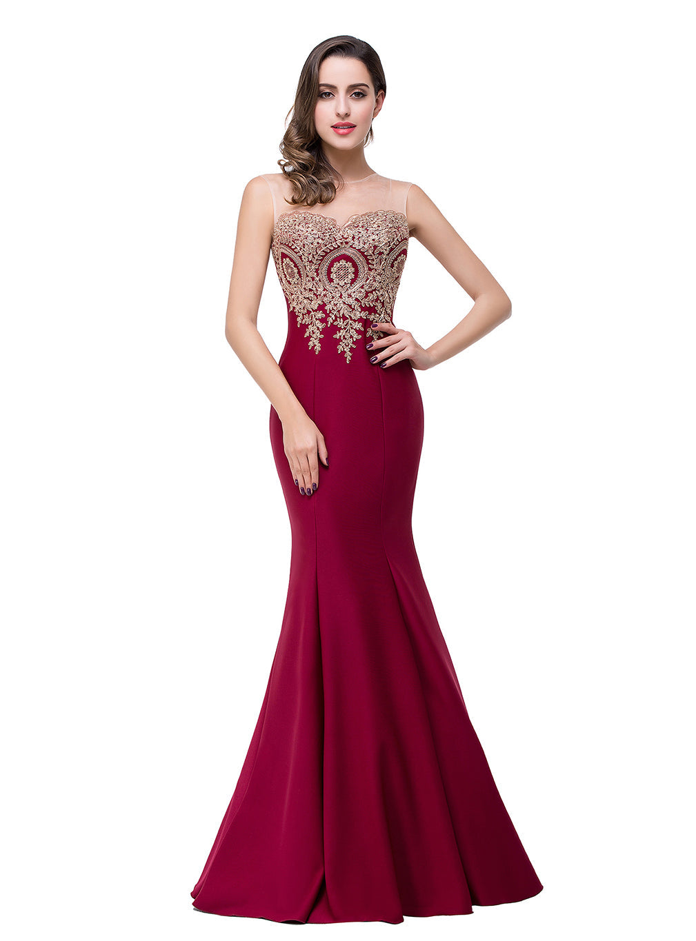 Designer Mermaid Floor-Length Sheer Floor Length Dresses with Rhinestone Appliques