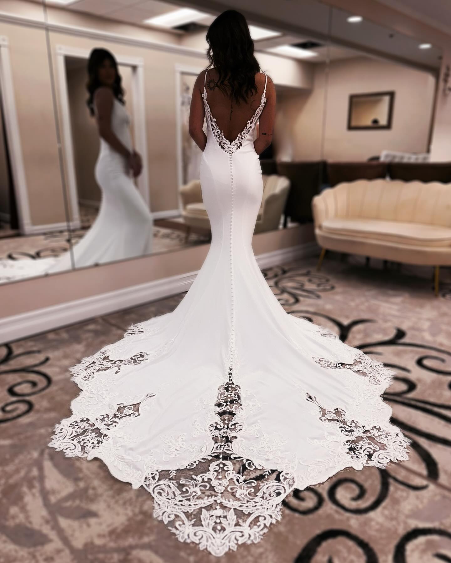 Designer Mermaid Spaghetti Straps Sleeveless Appliques Satin Lace Openback Train Wedding Dresses