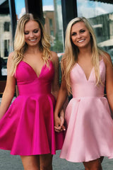 Designer Short A-line Spaghetti Straps Sleeveless Ruffles Satin Openback Homecoming Dresses