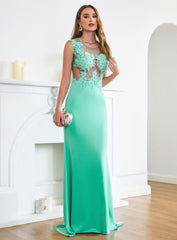 Designer Turquoise Crew neck Cap sleeve Lace appliques Curves/Mermaid Floor Length Dress