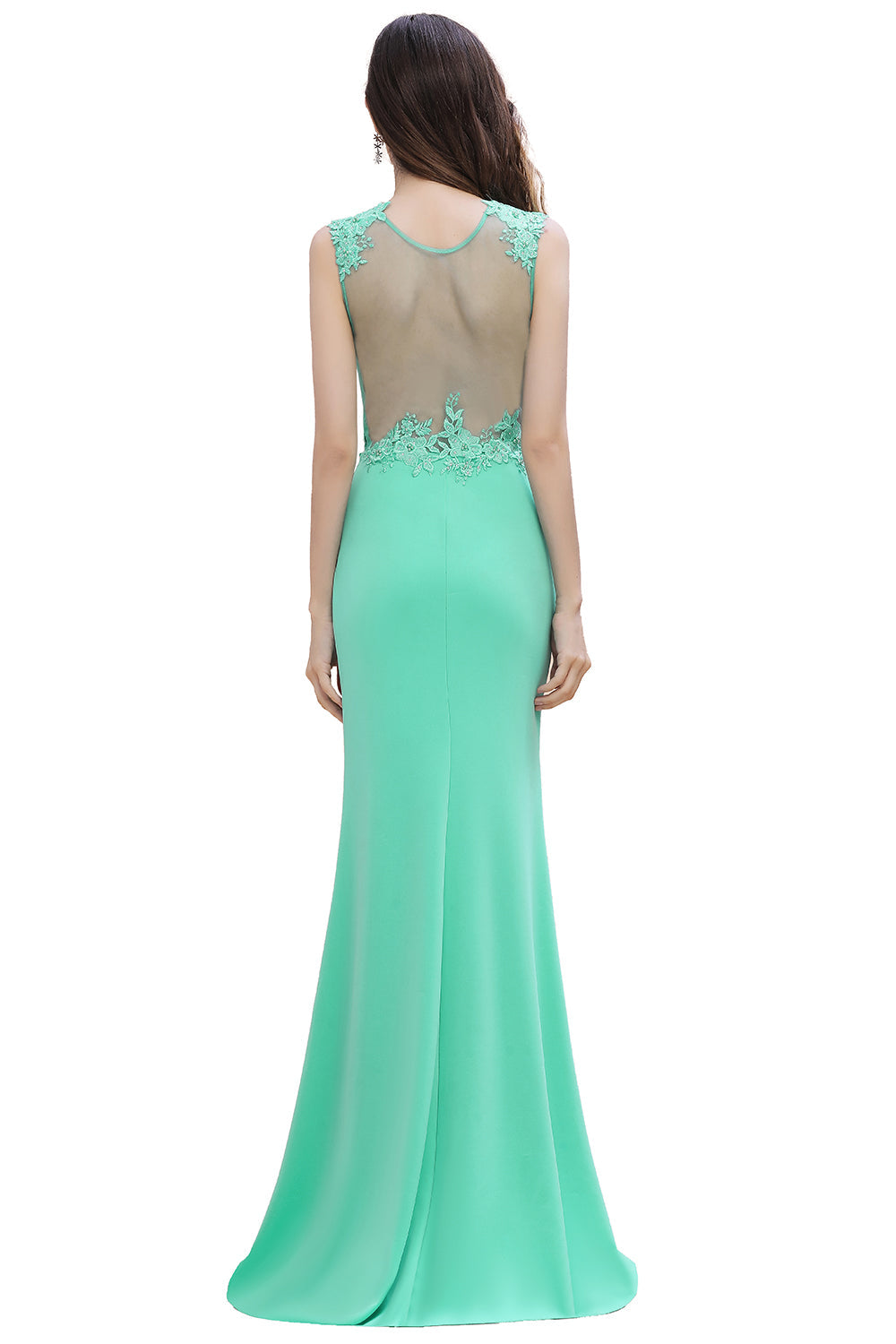 Designer Turquoise Crew neck Cap sleeve Lace appliques Curves/Mermaid Floor Length Dress