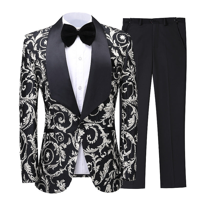 Dick Modern Black Jacquard Shawl Collar Groom's Wedding Suit