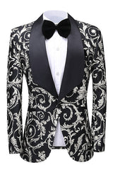 Dick Modern Black Jacquard Shawl Collar Groom's Wedding Suit