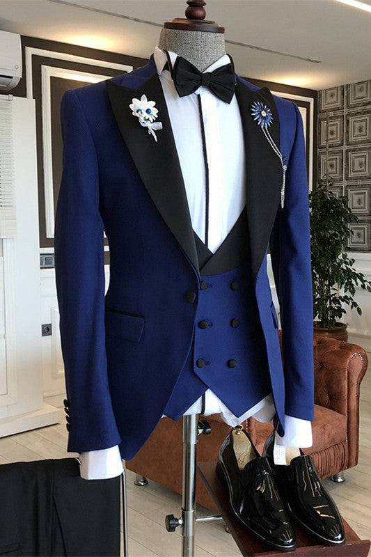 Dillon Blue Bespoke Three-Piece Prom Suit with Black Peaked Lapel