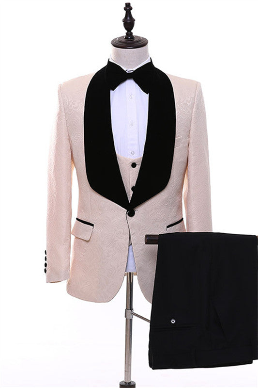 Dominic Elegant Light Pink Jacquard Three-Piece Groom's Wedding Suit