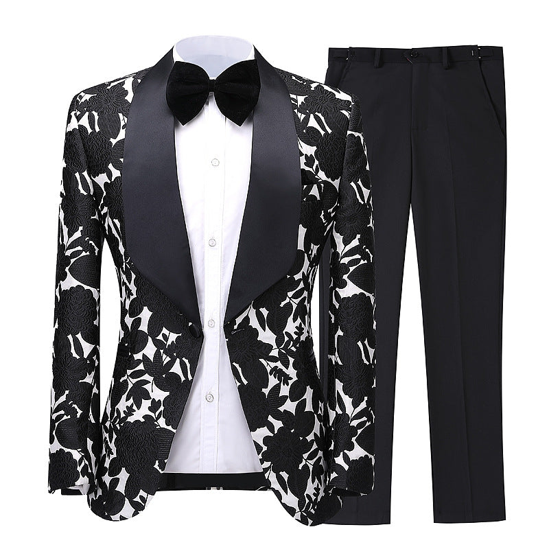 Don Custom Black Shawl Collar Jacquard Two-Piece Groom's Wedding Attire