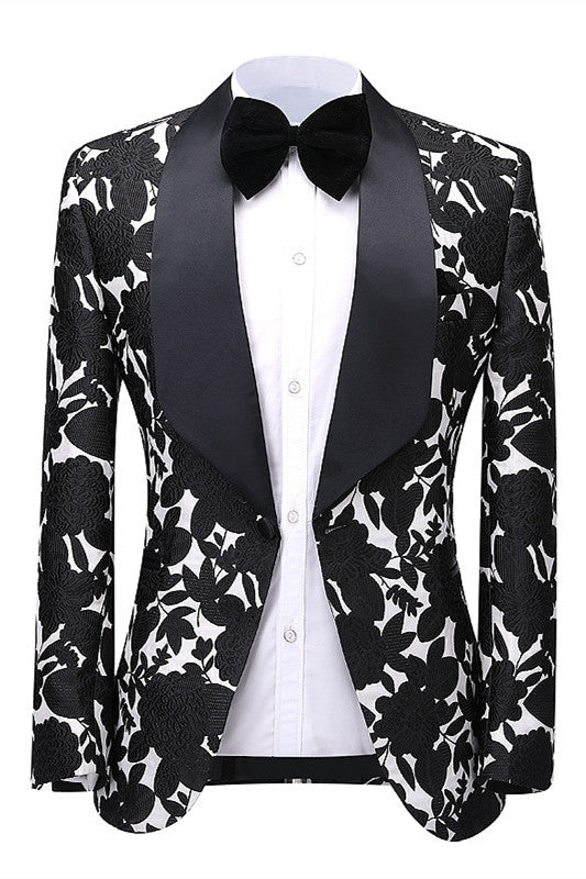 Don Custom Black Shawl Collar Jacquard Two-Piece Groom's Wedding Attire